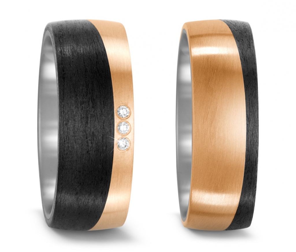 Partnerringe Eheringe aus Titan mit Bronze von Hand strukturiert mit Diamant TitanFactory 52533