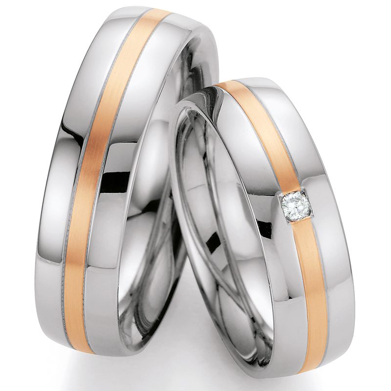 Eheringe Trauringe aus Stahl & Rotgold mit Diamant Ruesch Collection Nowotny 88/01370-060