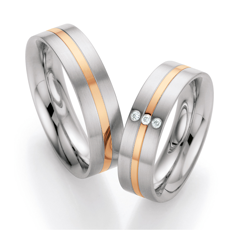 Eheringe Trauringe aus Stahl & Rotgold mit Diamant Ruesch Collection Nowotny 88/01380-060