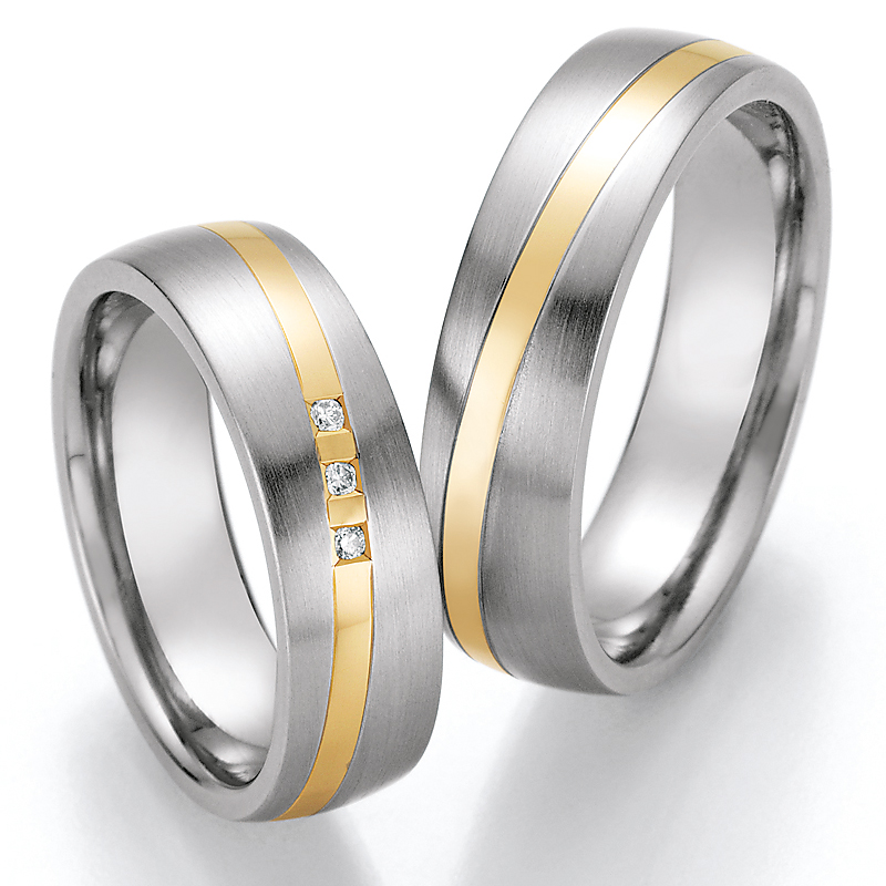 Eheringe Trauringe aus Stahl & Gelbgold mit Diamant Ruesch Collection Nowotny 88/01870-060