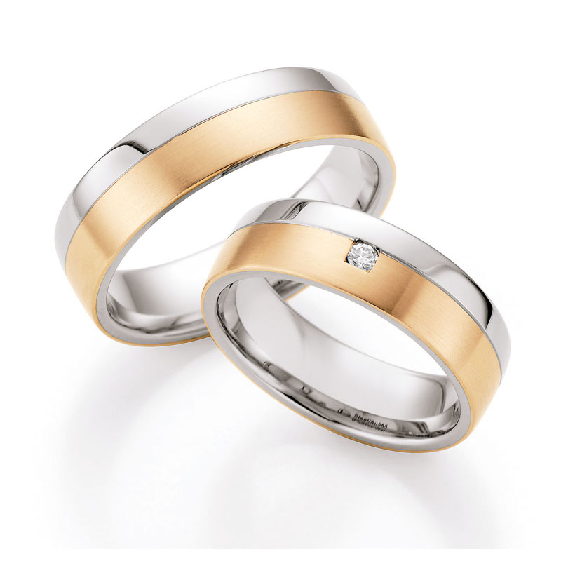 Eheringe Trauringe aus Stahl & Rotgold mit Diamant Ruesch Collection Nowotny 88/05020-060