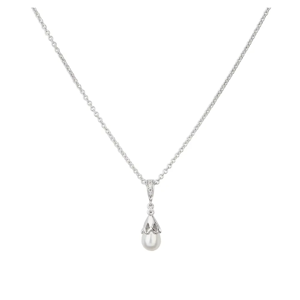 Kette aus rhodiniertem Silber 925 mit klassischem Anhänger mit Zirkonia und Zuchtperle