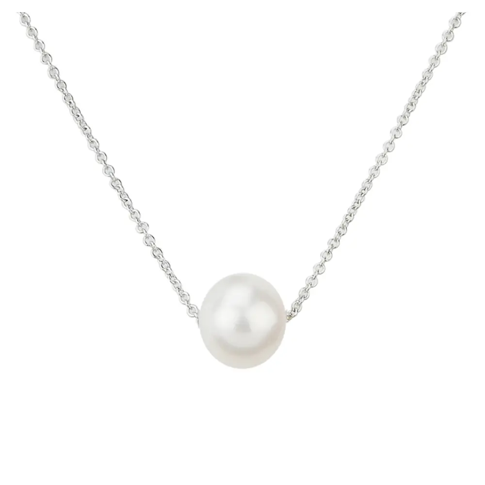 Dezente Kette aus rhodiniertem Silber 925 mit Perle im Zoom