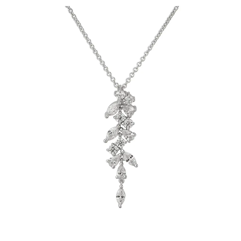 Silber 925 Kette mit Anhänger aus weißen Zirkonia und Rhodinierung im Zoom