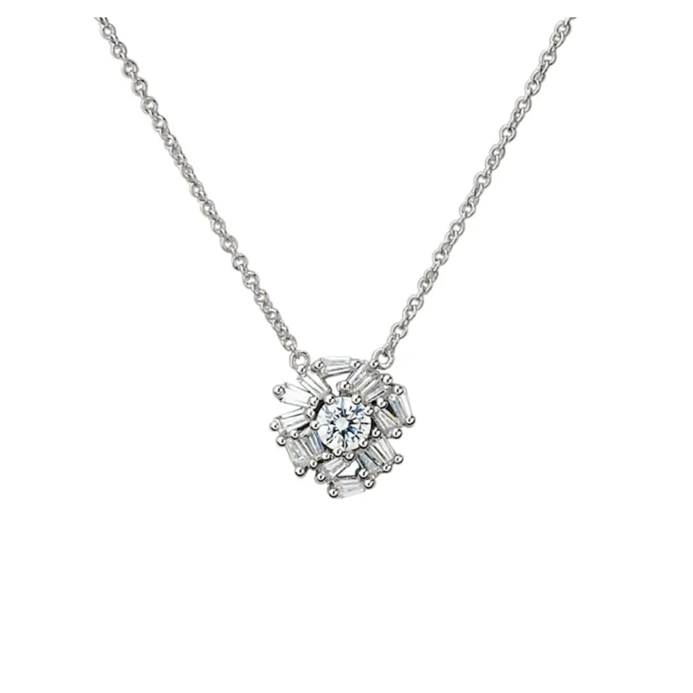 Kette aus rhodiniertem Silber 925 mit blumigem Anhänger mit Zirkonia im Zoom