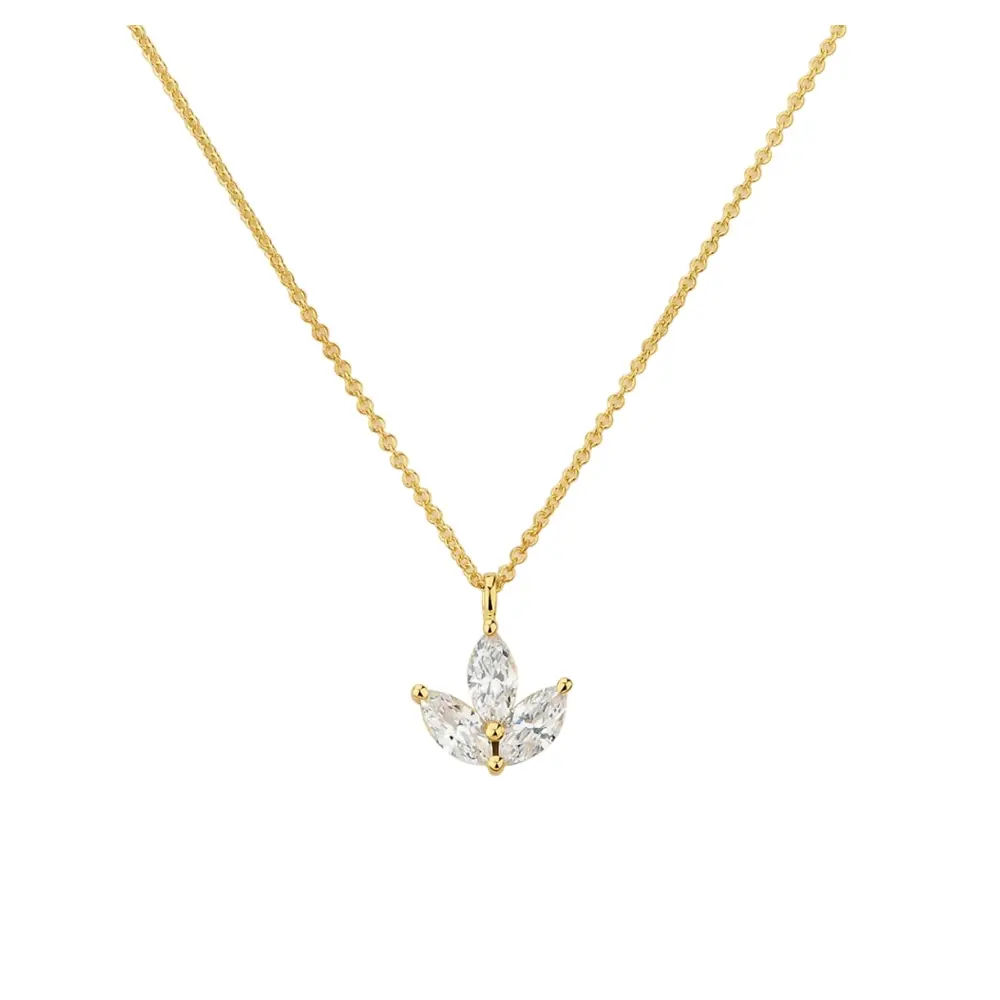 Kette aus goldplattiertem Silber 925 mit 3 Zirkonia als Blume designt