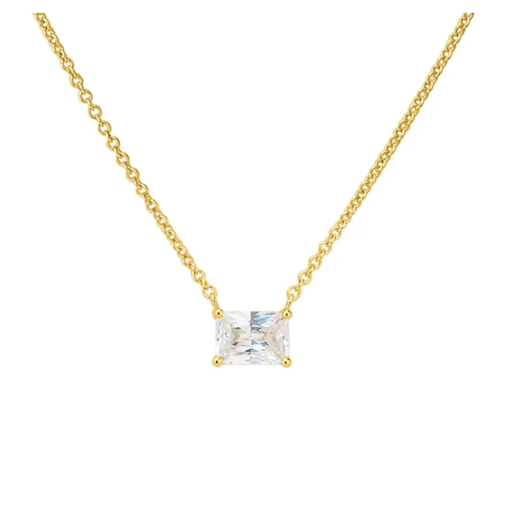 Kette aus goldplattiertem Silber 925 mit großem rechteckigen Zirkonia im Zoom