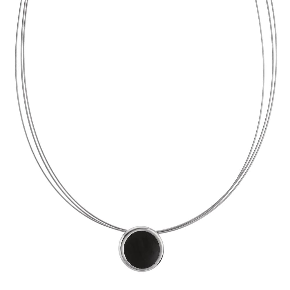 Seil-Collier aus Edelstahl mit Anhänger mit schwarzer Emaille