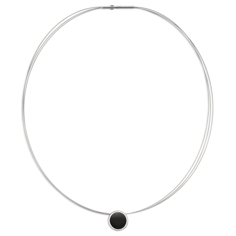 Seil-Collier aus Edelstahl mit Anhänger mit schwarzer Emaille