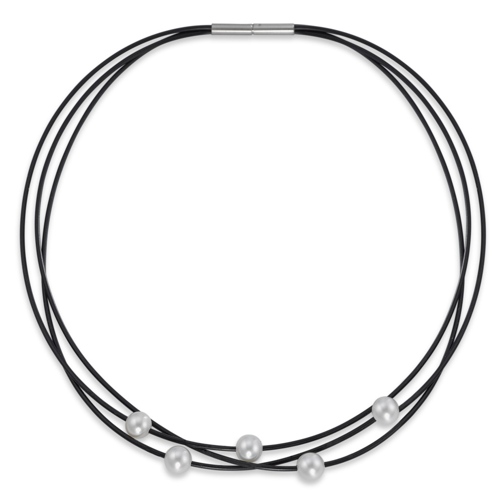 Bicolores Collier aus Kautschuk mit 5 Zuchtperlen 3967552