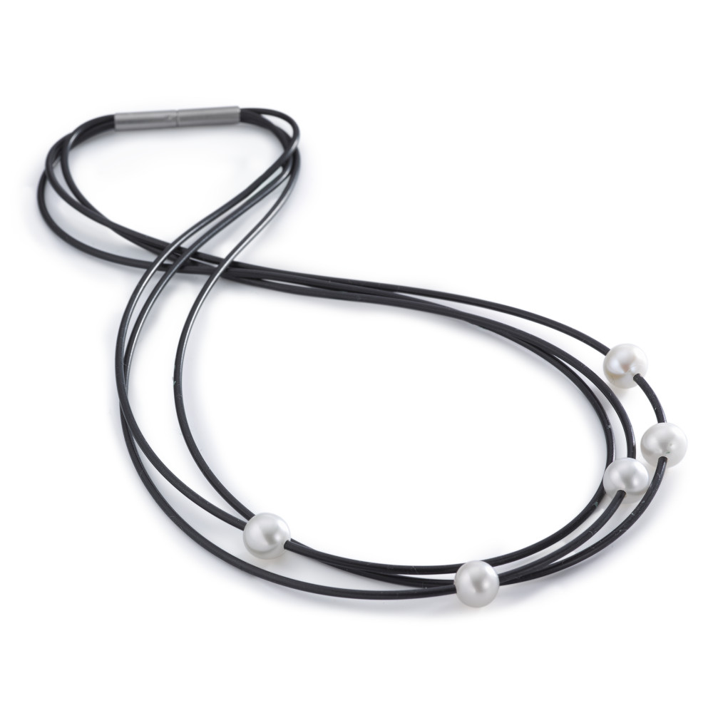 Bicolores Collier aus Kautschuk mit 5 Zuchtperlen 3967552