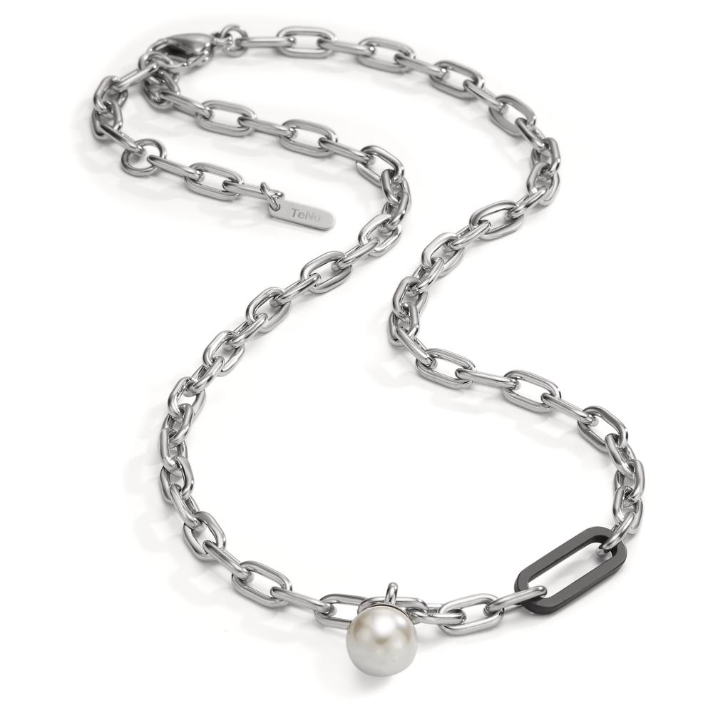 Halskette aus Edelstahl mit Carbonglied und Muschelperle
