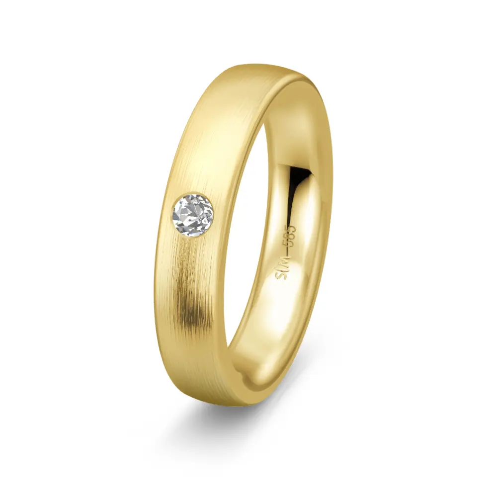 Gelbgold Verlobungsring mit Längstmattierung und 0,1 Karat Diamanten