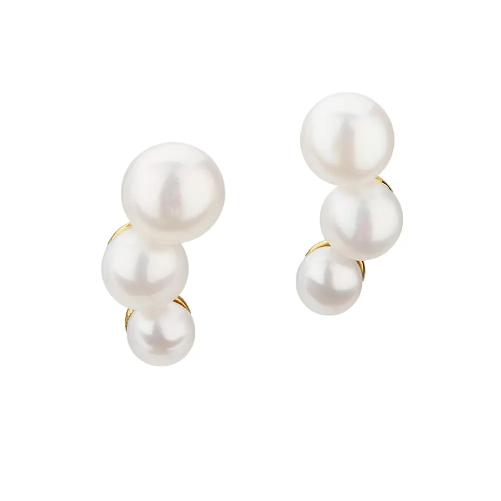 Silber 925 Ohrstecker mit je drei Perlen und Goldplattierung