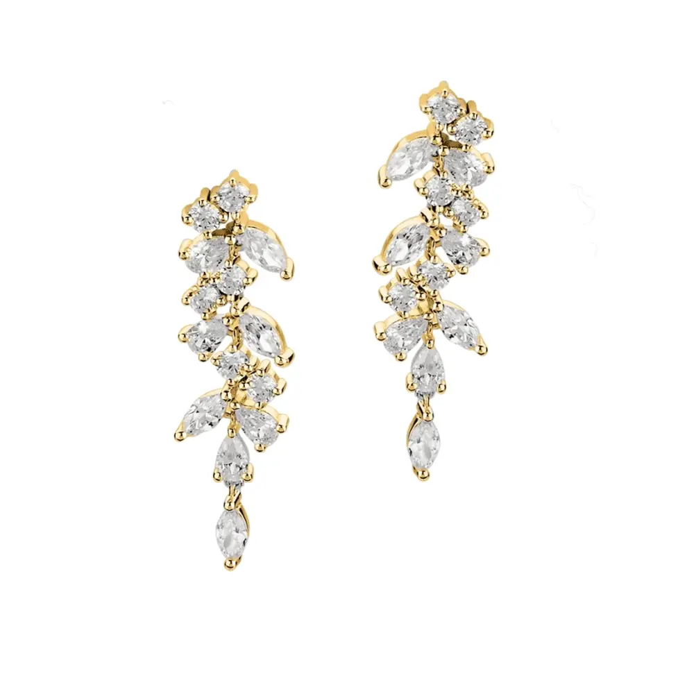 Silber 925 Ohrhänger mit Golplattierung und vielen Zirkonia