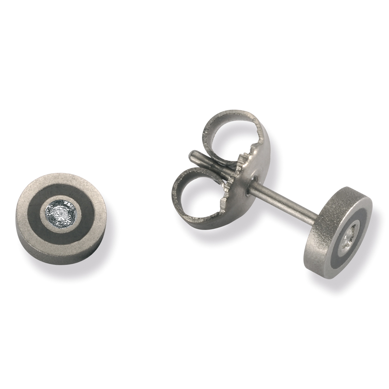 Moderne Ohrstecker mit schwarzem Ring und Diamanten 3967501