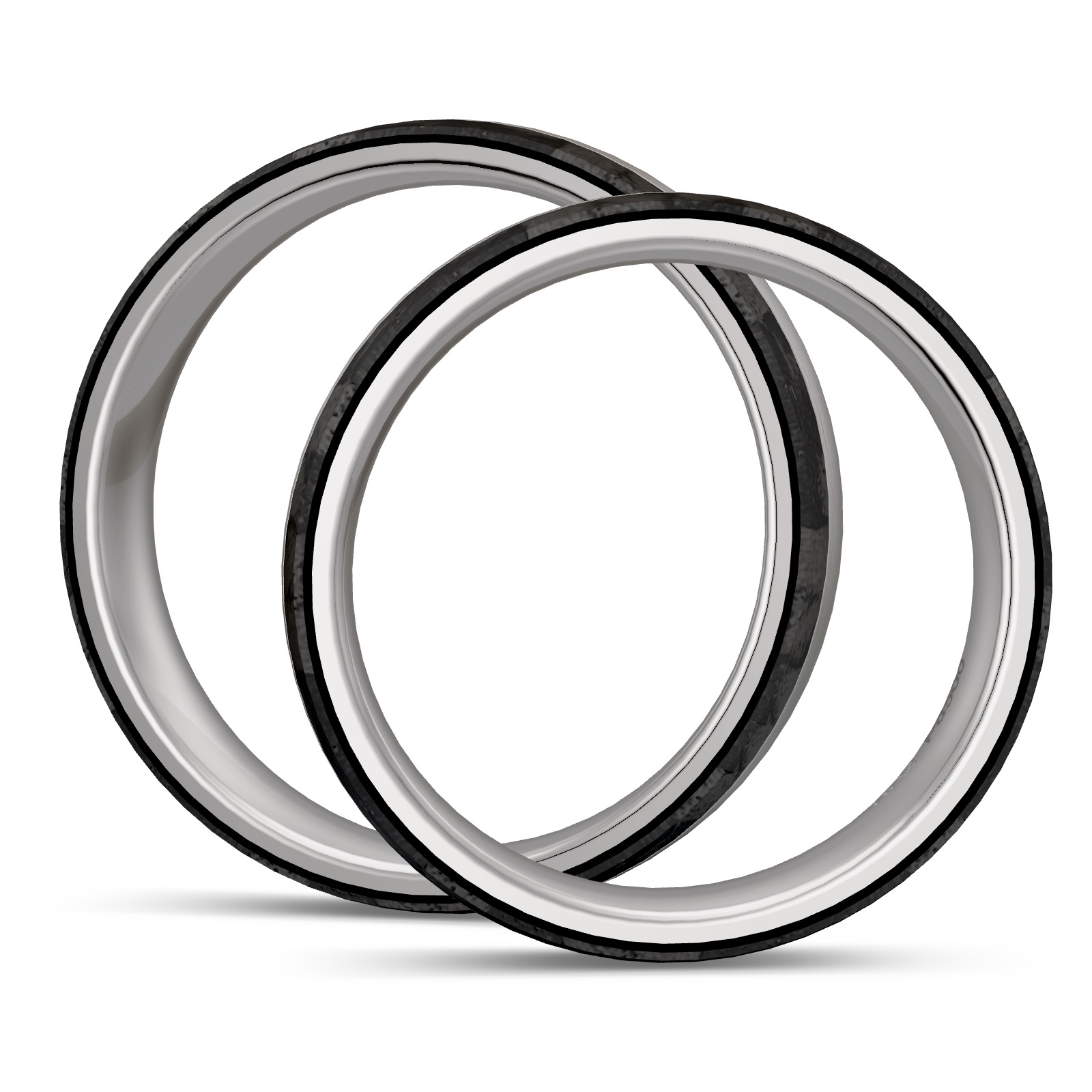 Eheringe aus längsmattem Palladium mit Carbonstreifen mit Diamanten in Seitenansicht