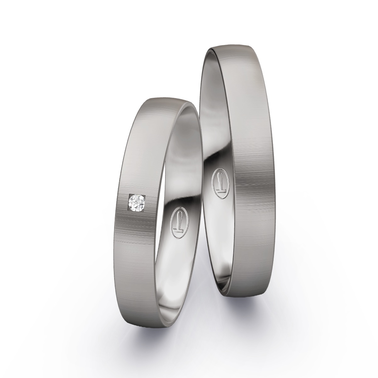 Palladium 500 Eheringe mit Diamanten und quermatter Oberfläche