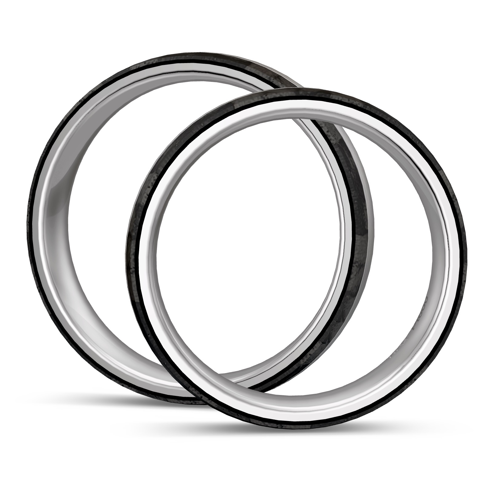Längsmatte Eheringe aus Platin mit Carbonstreifen mit Diamanten in Seitenansicht