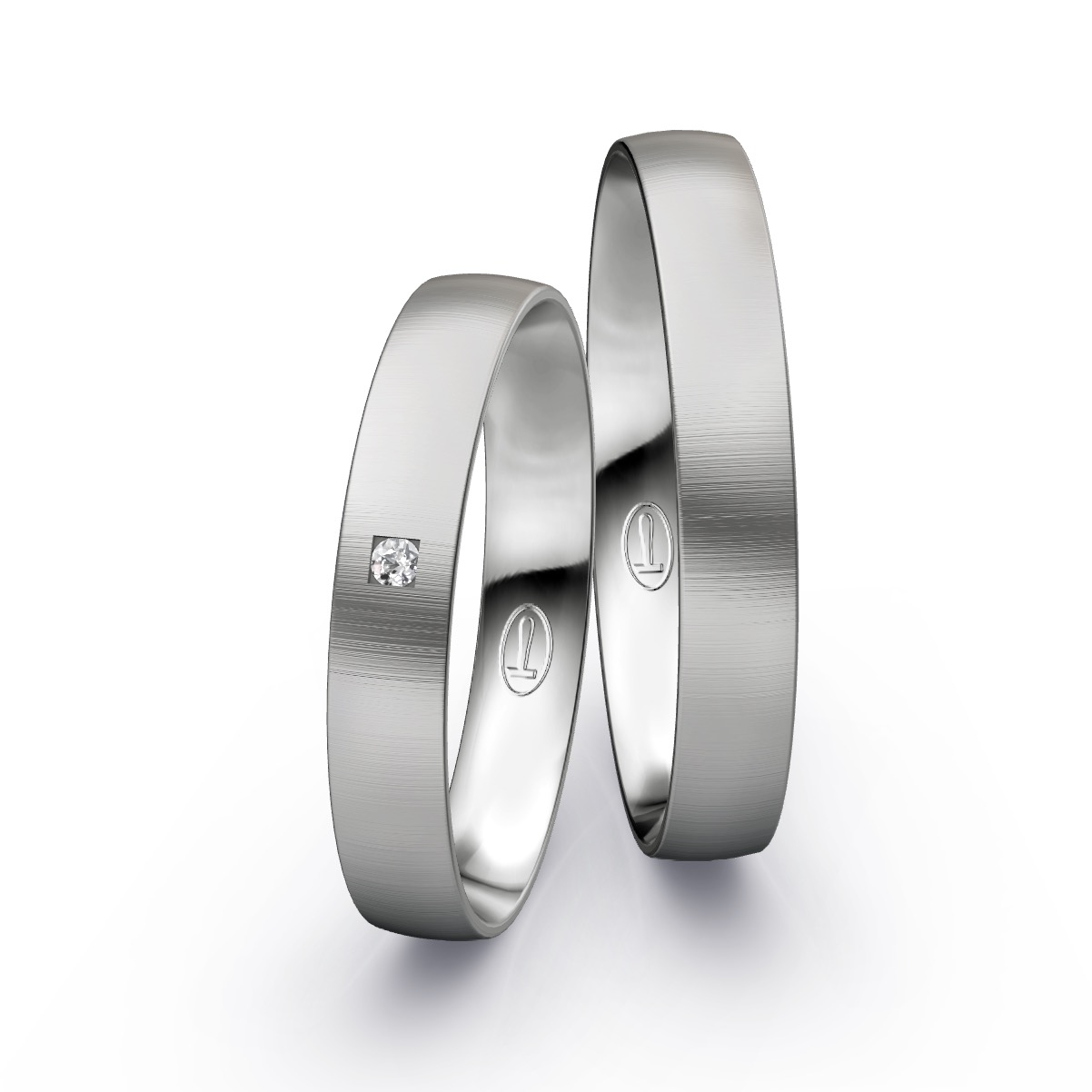 Platin Eheringe mit Diamanten und quermatter Oberfläche