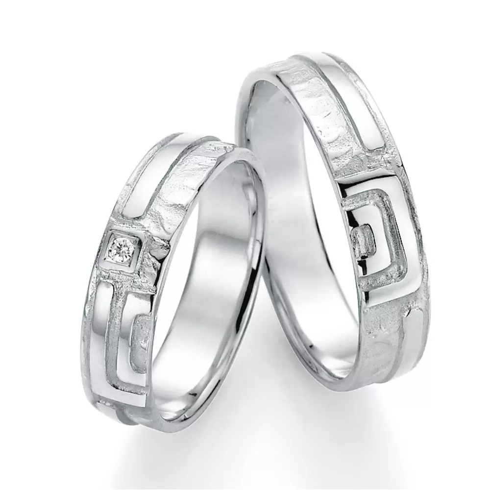 Silber 925 Eheringe Trauringe mit Diamanten und ringübergreifendem Muster