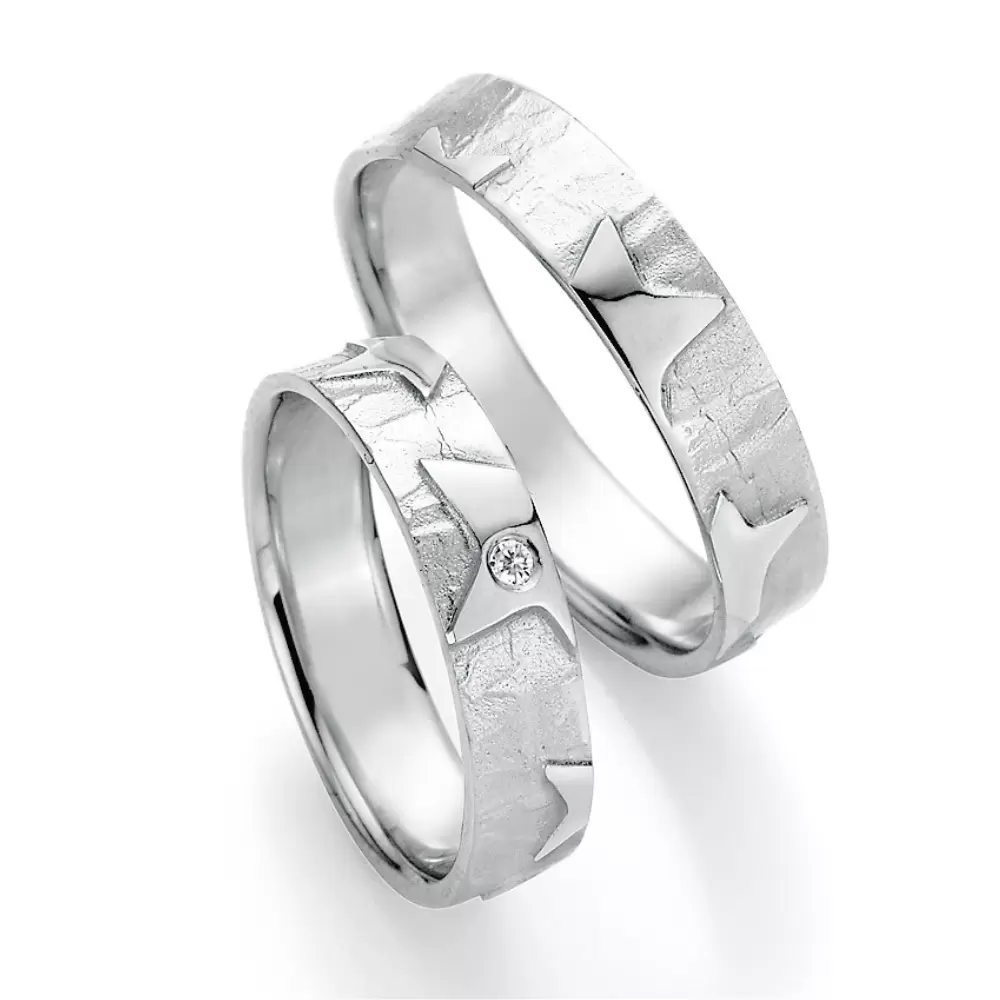Silber 925 Eheringe Trauringe mit Diamanten und Sternenmuster