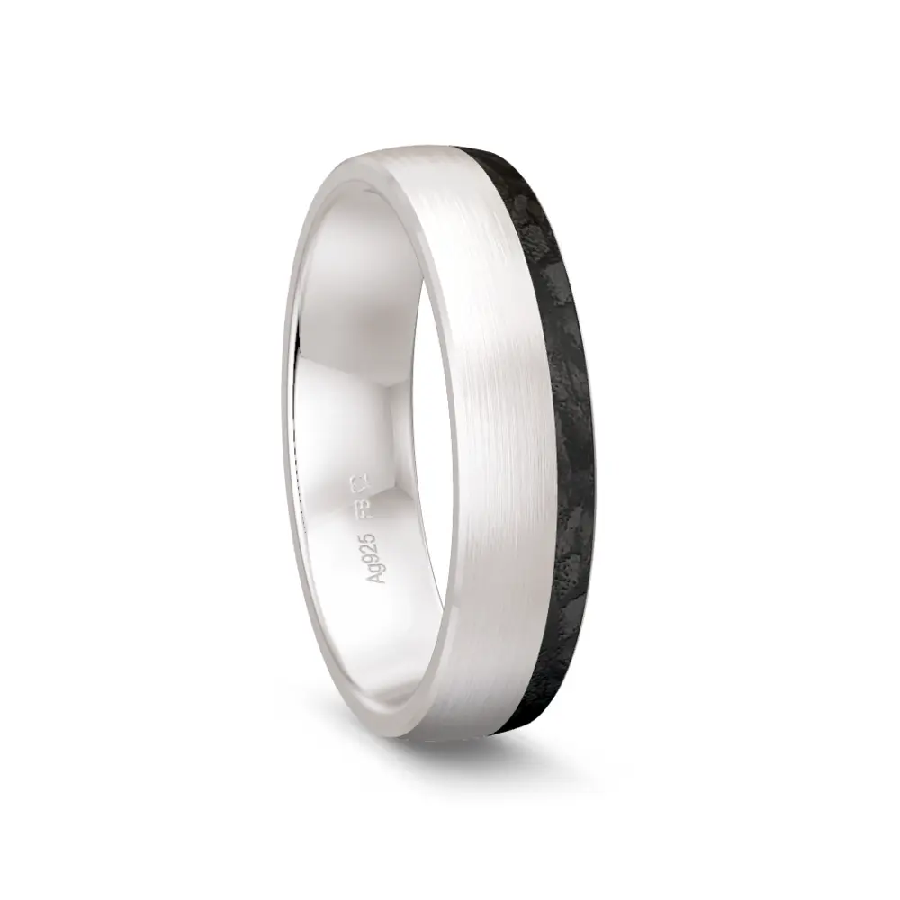 925er Silber Trauring mit Carbonstreifen