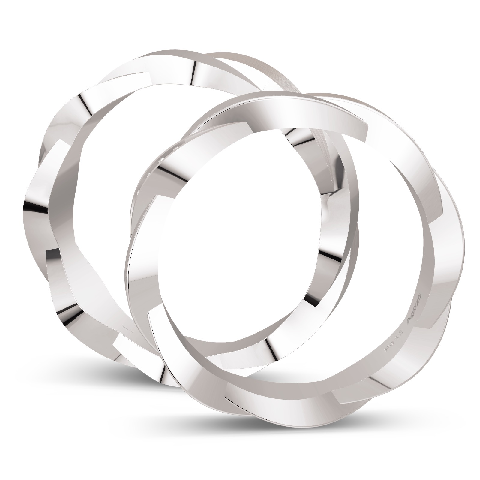 Trauringe aus rhodiniertem Silber 925 mit Labor-Diamanten in geflochtenem Design in Seitenansicht