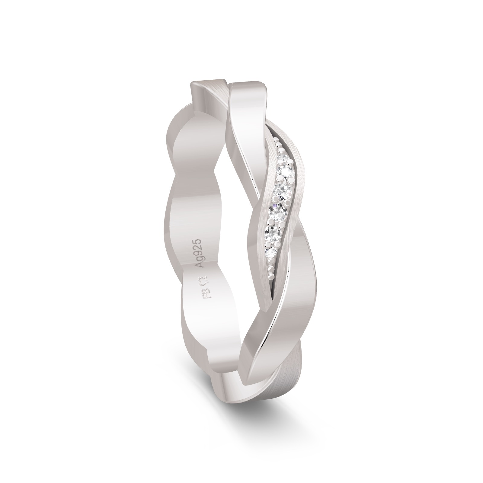 Trauring aus rhodiniertem Silber 925 mit Labor-Diamanten in geflochtenem Design