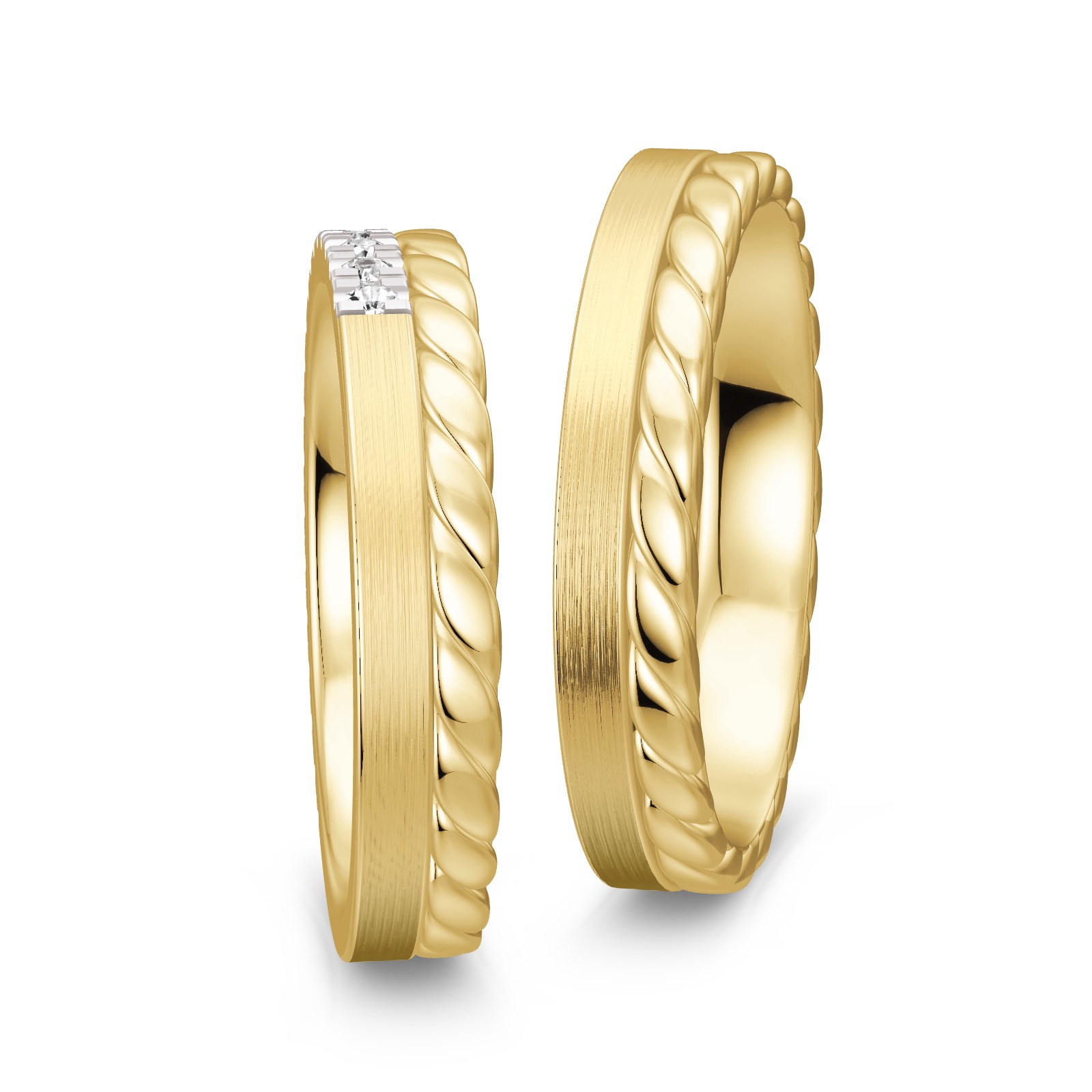 Trauringe aus Silber 925 mit Vergoldung und Band aus Labor-Diamanten von hinten