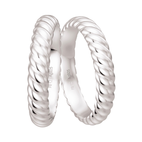 Trauringe aus rhodiniertem Silber 925 in gekordeltem Design