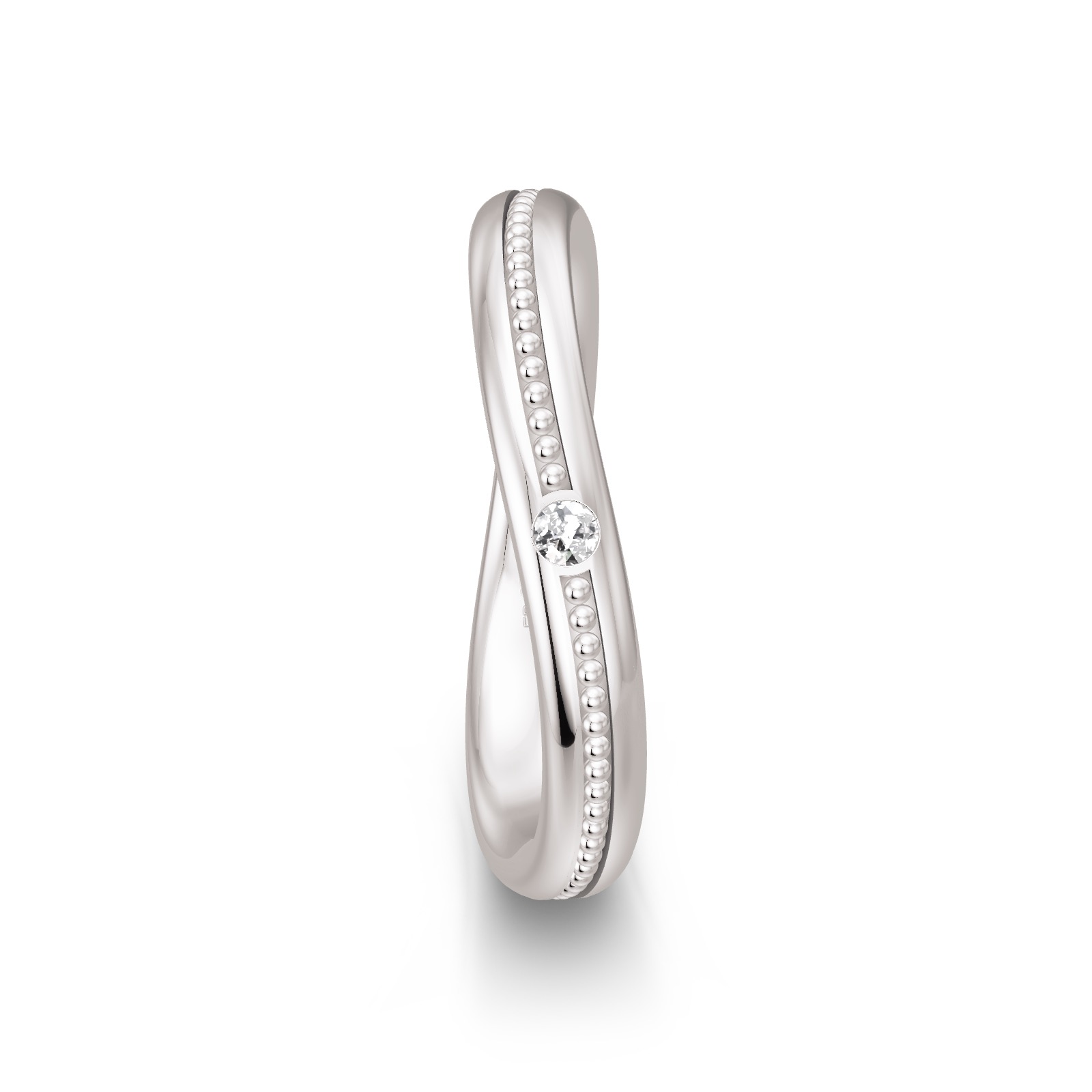 Trauring aus rhodiniertem Silber 925 in asymmetrischer Form mit Diamanten
