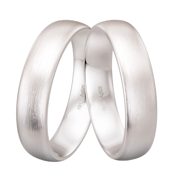Trauringe aus rhodiniertem Silber 925 mit Mattierung und 5 mm