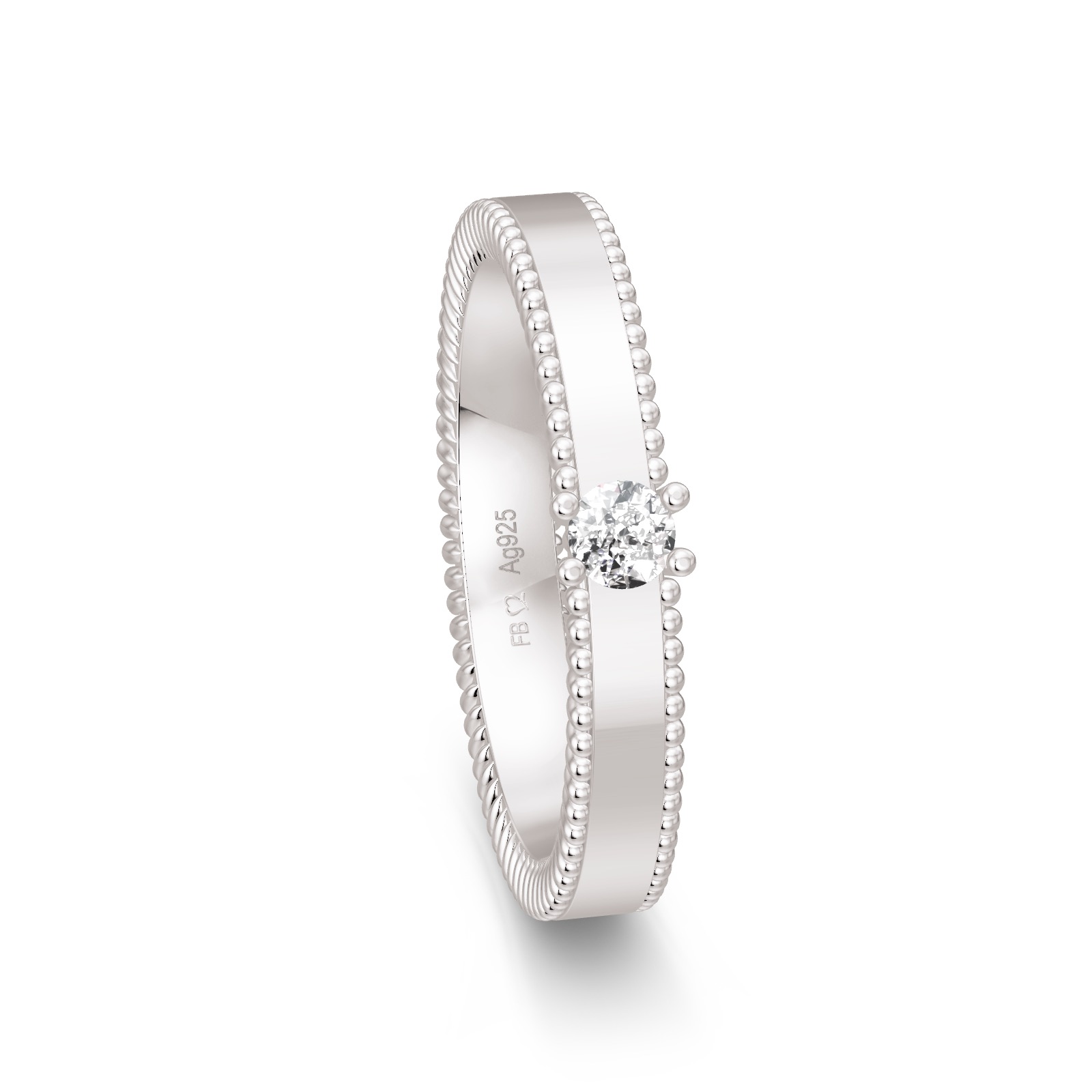 Trauring aus Silber 925 mit großem Labor-Diamanten und Muster am Rand