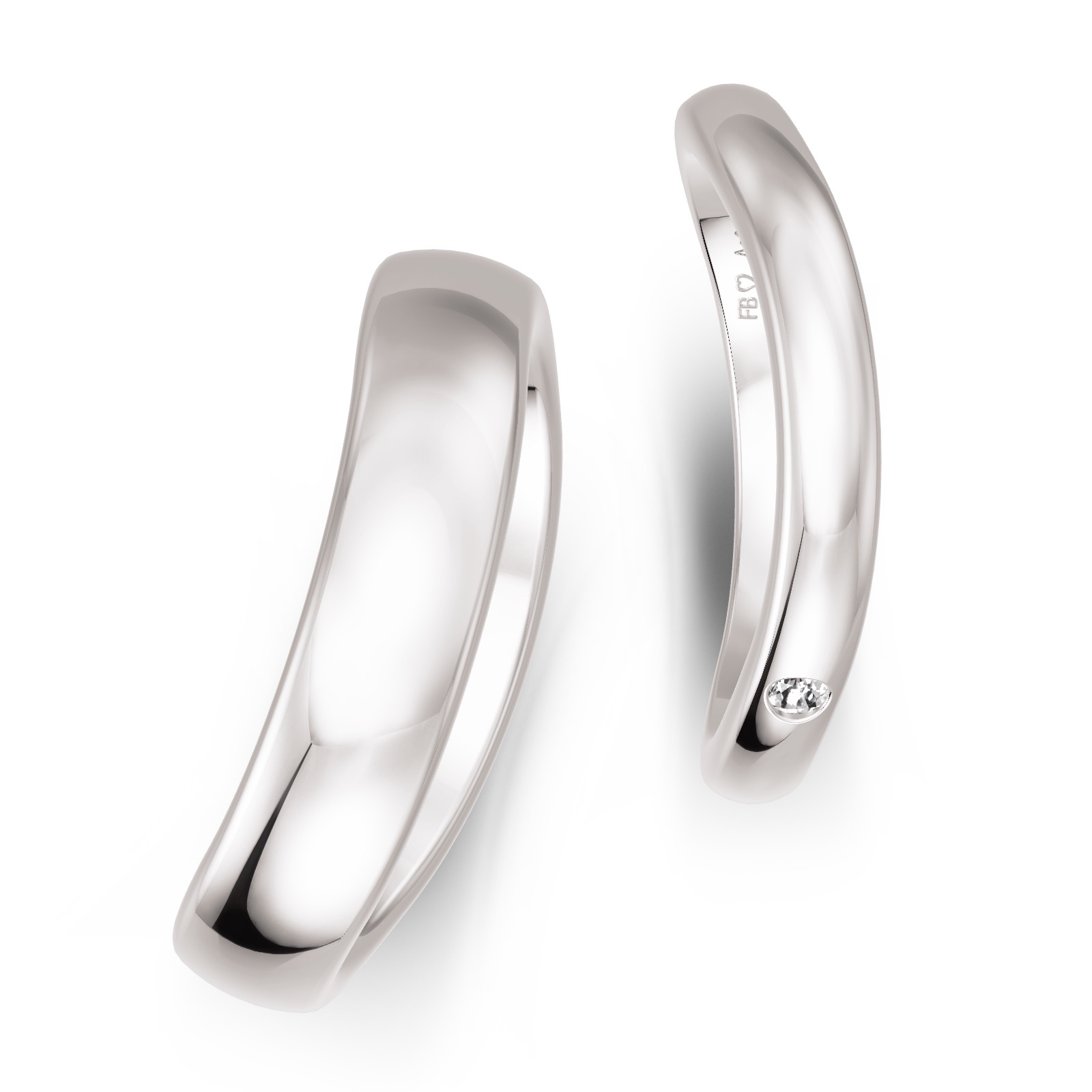 Trauringe aus Silber 925 mit Oberflächenrhodinierung und Labor-Diamanten von oben