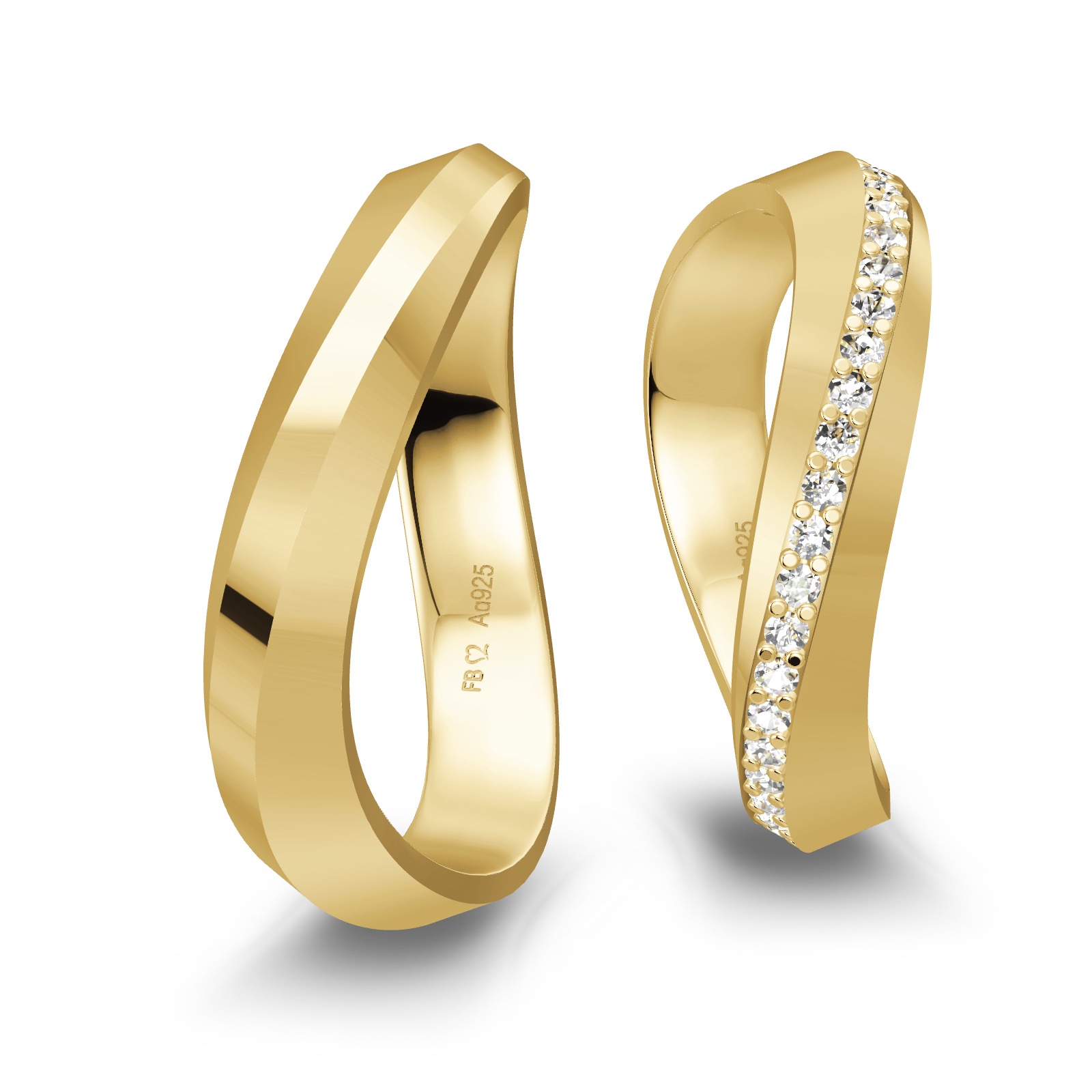 Trauringe aus vergoldetem Silber 925 mit Band aus Diamanten