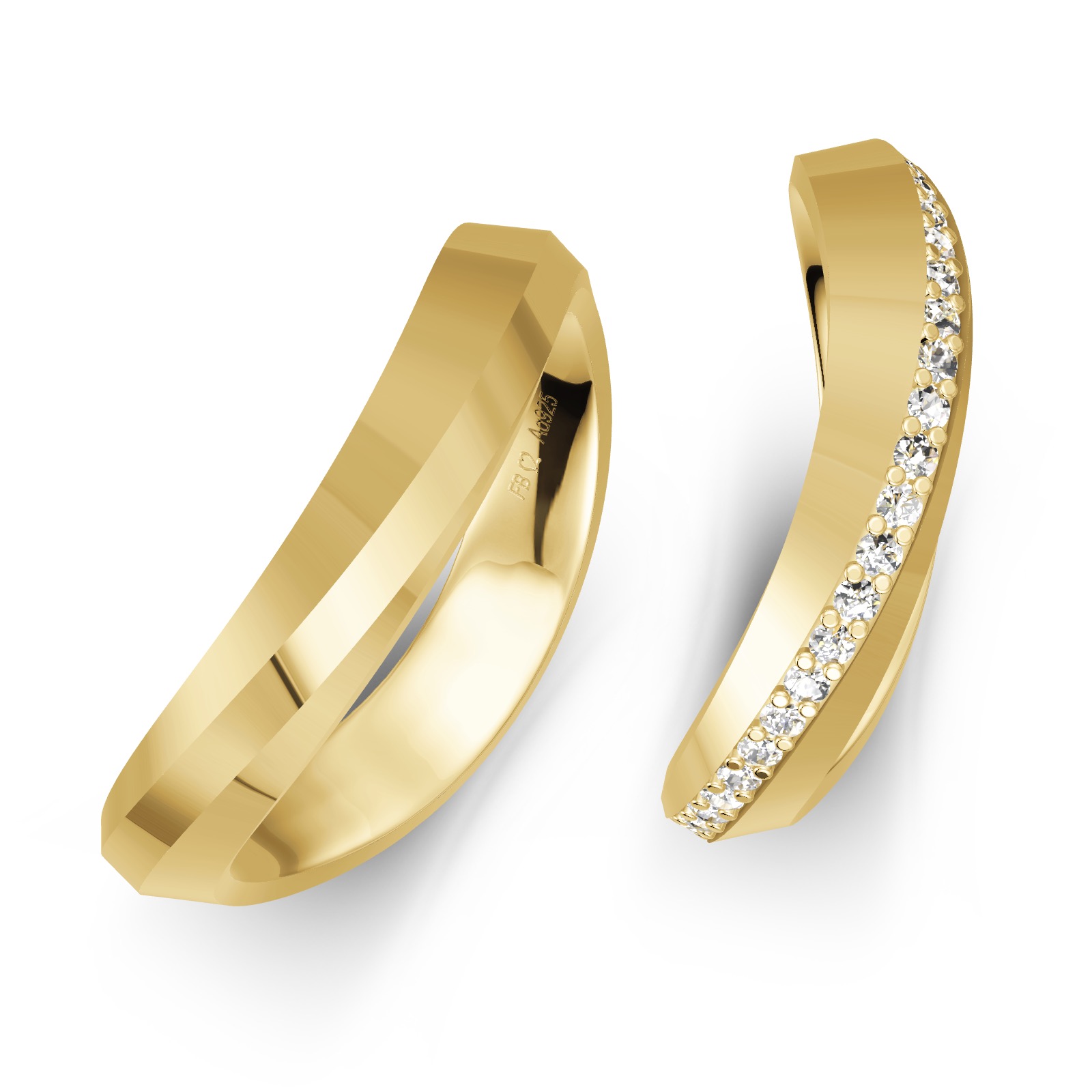Trauringe aus vergoldetem Silber 925 mit Band aus Diamanten von oben