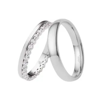 Polierte Eheringe aus rhodiniertem Silber 925 mit Zirkoniaband