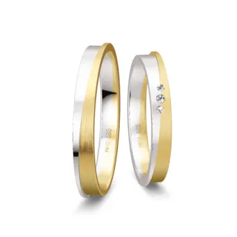 Gelbgold/Weißgold Trauringe matt poliert mit 3 Diamanten
