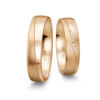 Trauringe aus Roségold mit 5 Diamanten Polierung und Mattierung