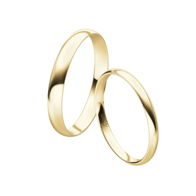 Elegant polierte Eheringe aus Gelbgold in zwei Breiten - 2 und 3 mm