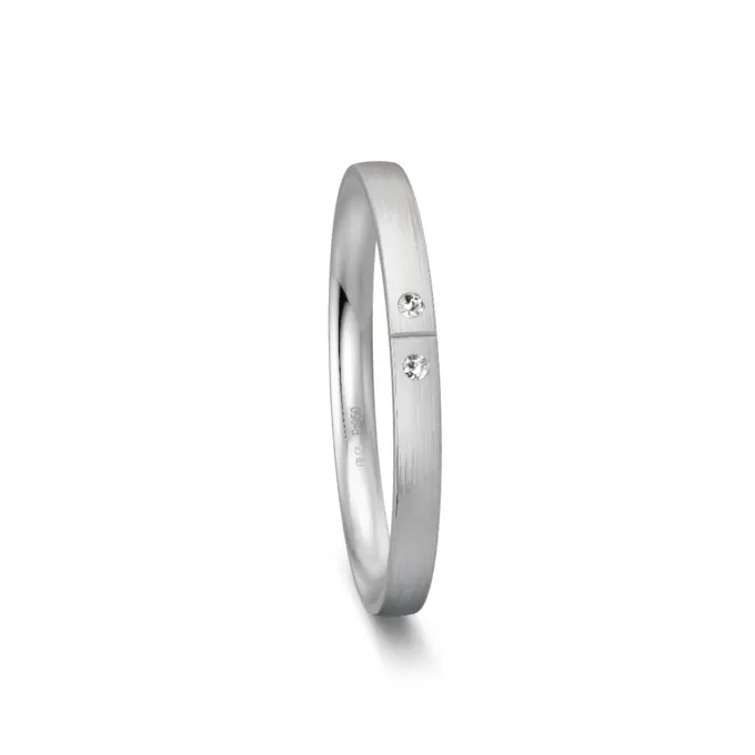 Platin Ehering mit 2 Diamanten und Querrille 2 mm breit