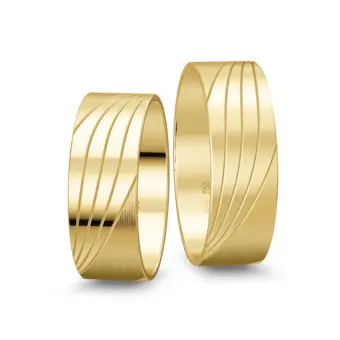Gelbgold Eheringe breit mit poliertem Streifenmuster