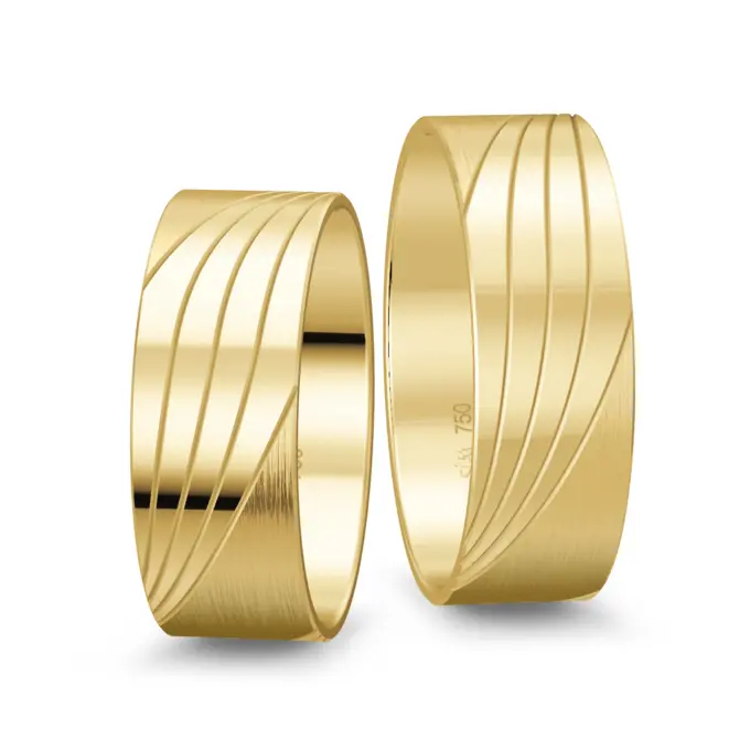 Gelbgold Eheringe breit mit poliertem Streifenmuster