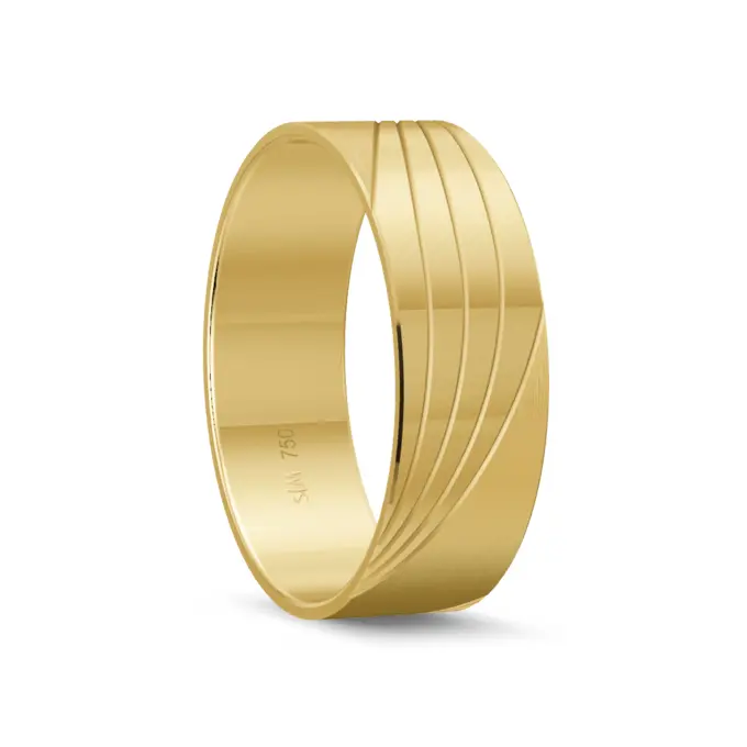 Gelbgold Ehering breit mit poliertem Streifenmuster