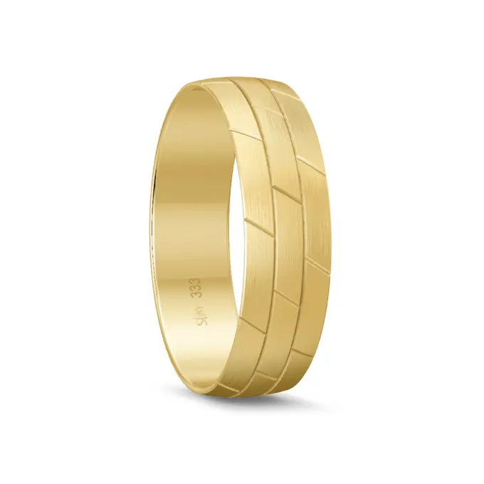 Gelbgold Ehering mit geometrischem Muster und Mattierung