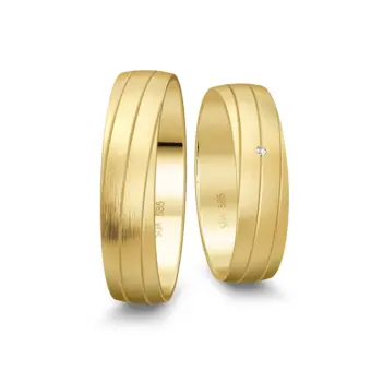 Gelbgold Trauringe matt mit Rillen und Diamanten
