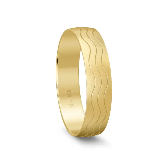 Trauring in Gelbgold matt mit Wellenmuster
