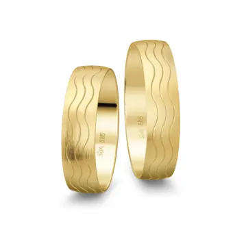 Trauringe in Gelbgold matt mit Wellenmuster