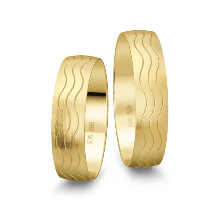 Trauringe in Gelbgold matt mit Wellenmuster